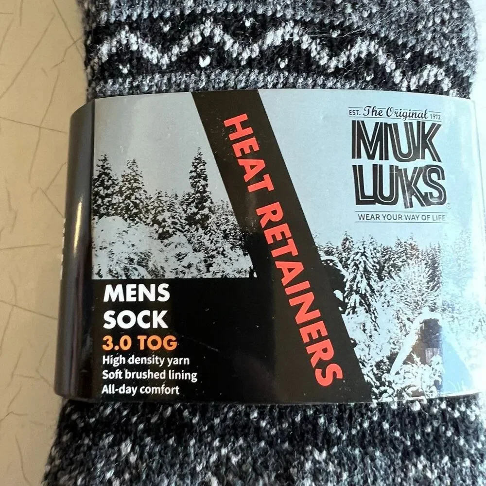 Men's HEAT RETAINERS by MUK LUKS 3.0 THERMAL SOCKS -Red Checker - Size 10-13 NWT
